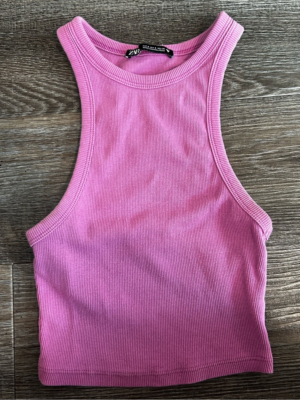 Zara Pink Ribbed High-Neck Crop Tank